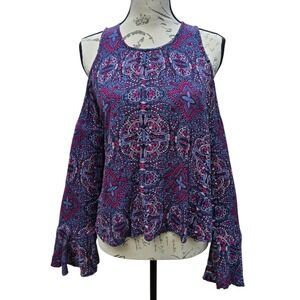 Hollister -1830 Y2K Paisley Cold Shoulder‎ Long Sleeve Top - Women's Size S